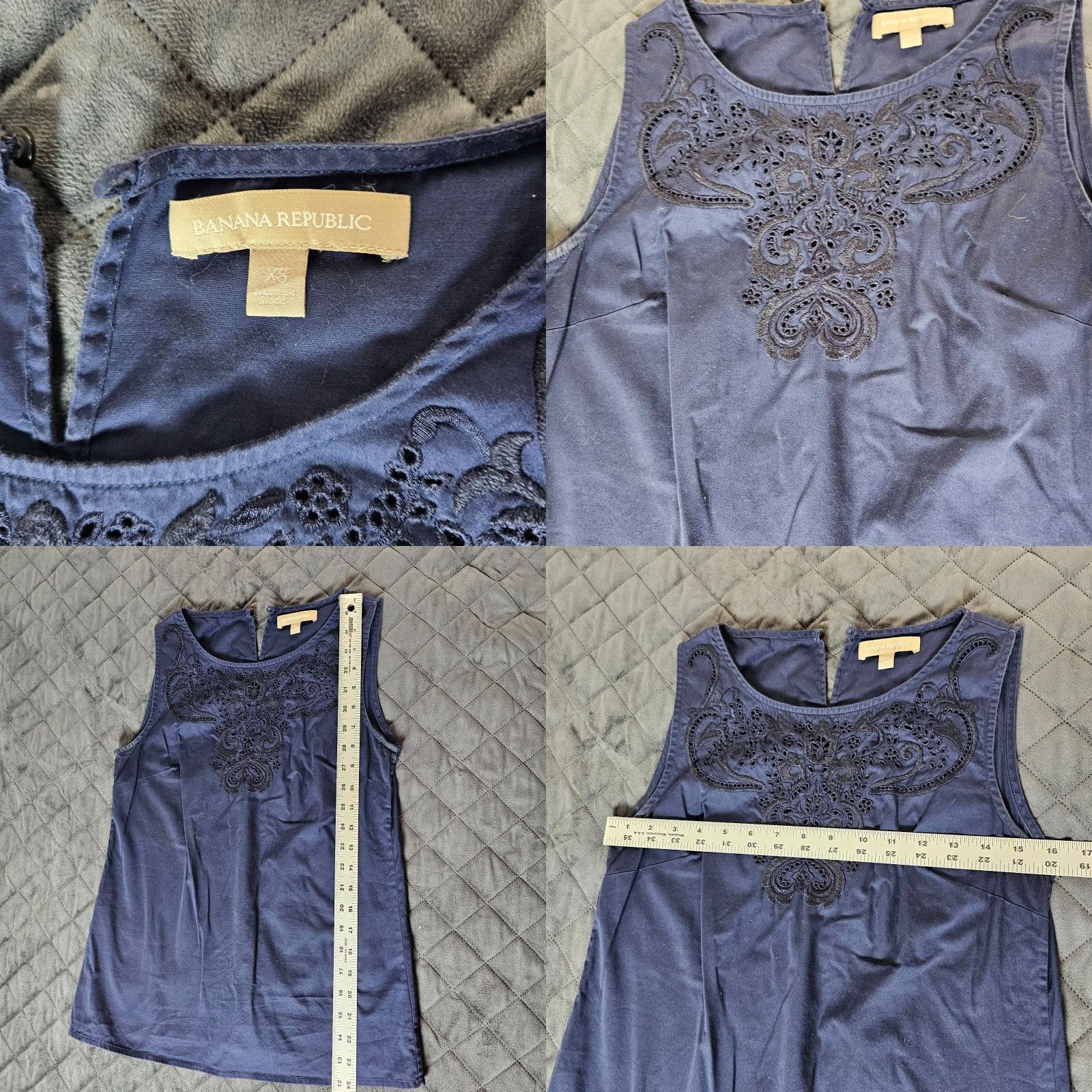 Banana Republic Banana Republic Women's Sleeveless Navy Blue Top Blouse XS Lace Neck Trim Size Size XS / US 0-2 / IT 36-38 - 8 Thumbnail