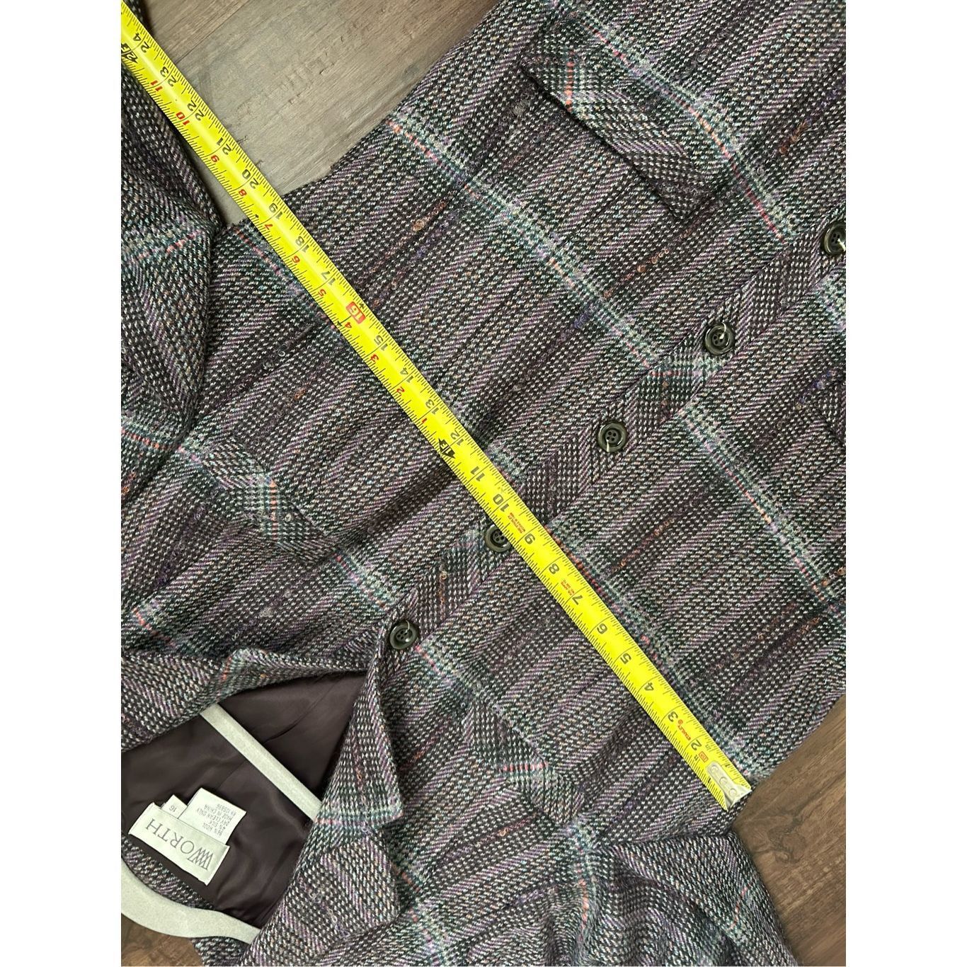 Good Worth & Co. WORTH Wool/Silk Purple White Red Plaid Button Coat, Size 16 Size XXL / US 16-18 / IT 52-54 - 7 Thumbnail