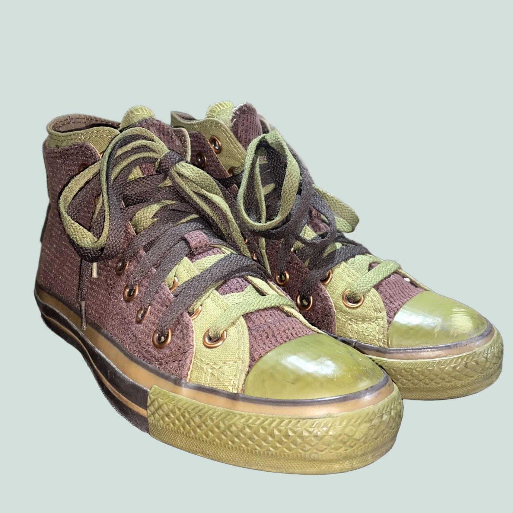 Vintage Chuck Taylor All Star Double Tongue Sneaker Green Brown Size 8 Women US Shoe Size 8 Green Style Athletic Stars Size US 8 / IT 38 - 1 Thumbnail