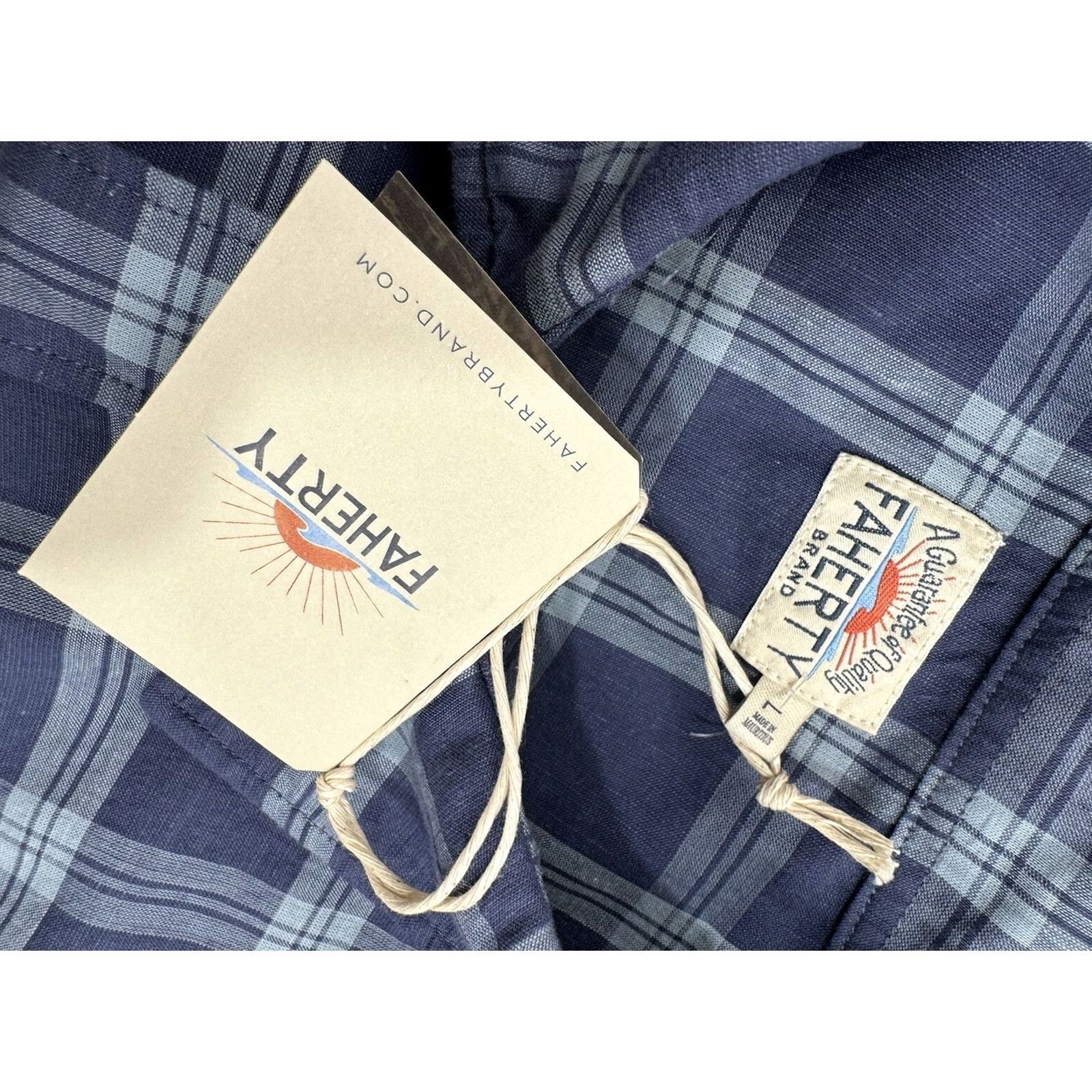 Faherty FAHERTY Linen Plaid Summer L Shirt String - Blue - Long Sleeve - Button-Up - Men - M Size US M / EU 48-50 / 2 - 7 Thumbnail