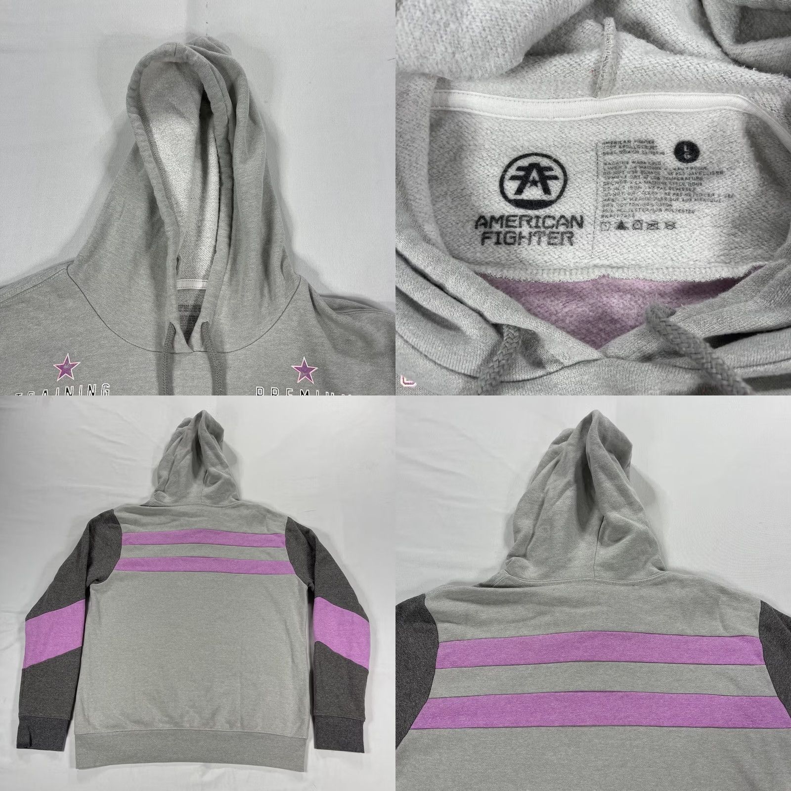 Vintage American Fighter Hoodie Women L Pink Gray Purple Pullover Hooded Casual Activewear Knit Cotton Blend Modern Classic Sweatshirt Size L / US 10 / IT 46 - 9 Thumbnail