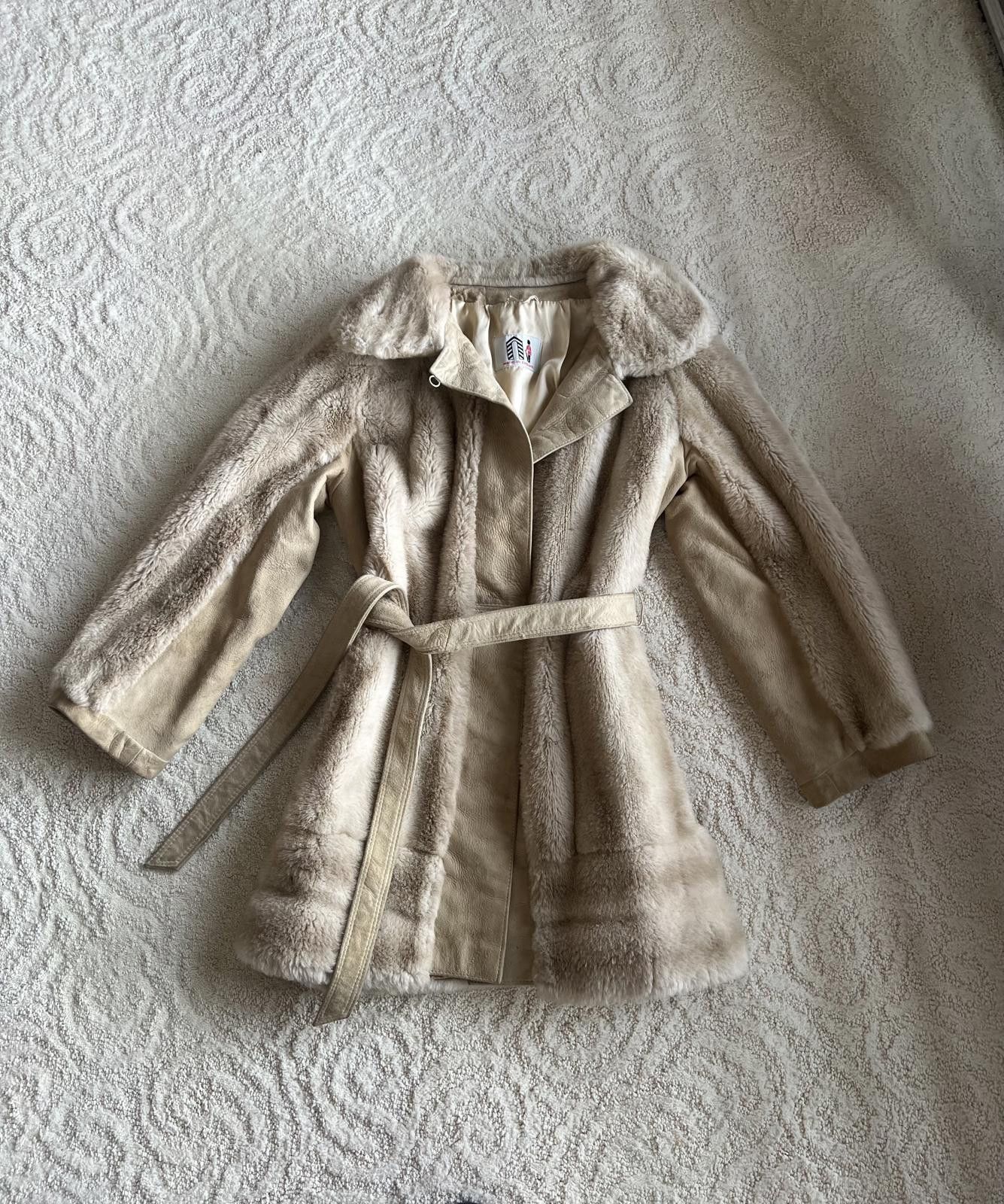 Designer Lilli Ann Faux Fur London Leather Coat Vtg 50s Tan Brown Size M / US 6-8 / IT 42-44 - 1 Thumbnail