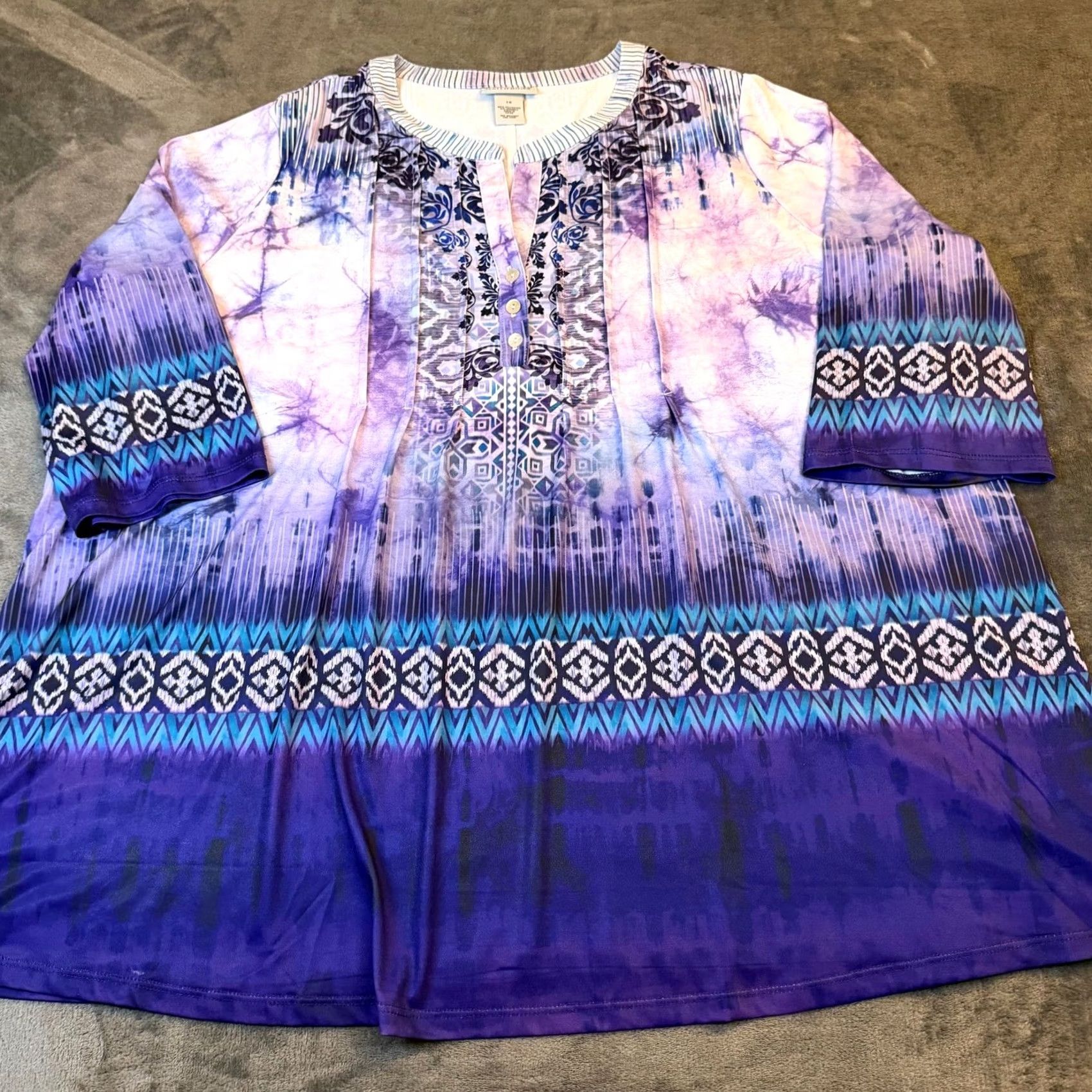 Vintage Catherines Tunic Blouse Geometric 1X Purple 3/4 Sleeve Pullover Womens Plus Size Blouse Size XL / US 12-14 / IT 48-50 - 3 Thumbnail