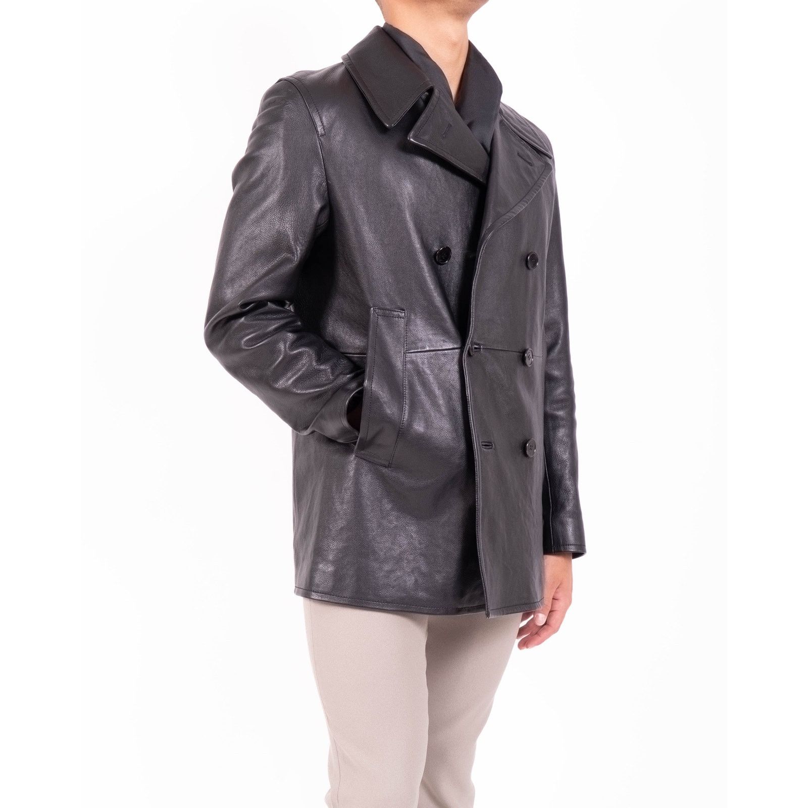 Saint Laurent Paris FW17 Double Breasted Coat in Black Textured Leather Size US L / EU 52-54 / 3 - 11 Thumbnail
