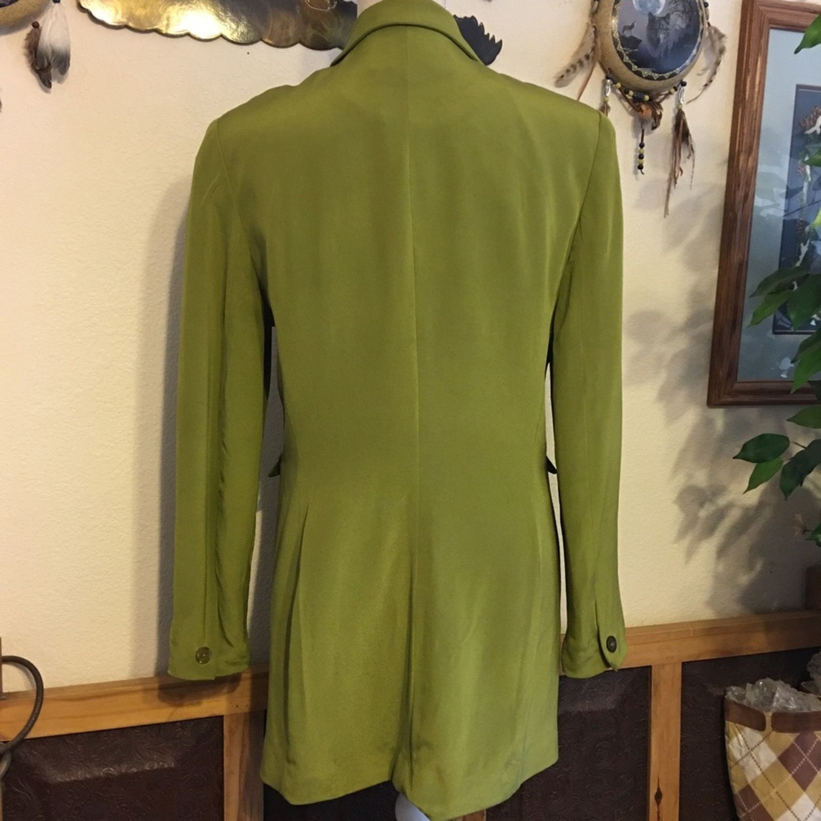 Vintage Vintage Larry Levine moss green silk long jacket Size L / US 10 / IT 46 - 4 Thumbnail