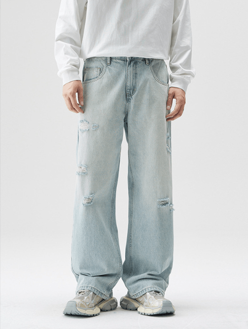 Japanese Brand Trendy washed light blue ripped jeans Size US 32 / EU 48 - 1 Thumbnail