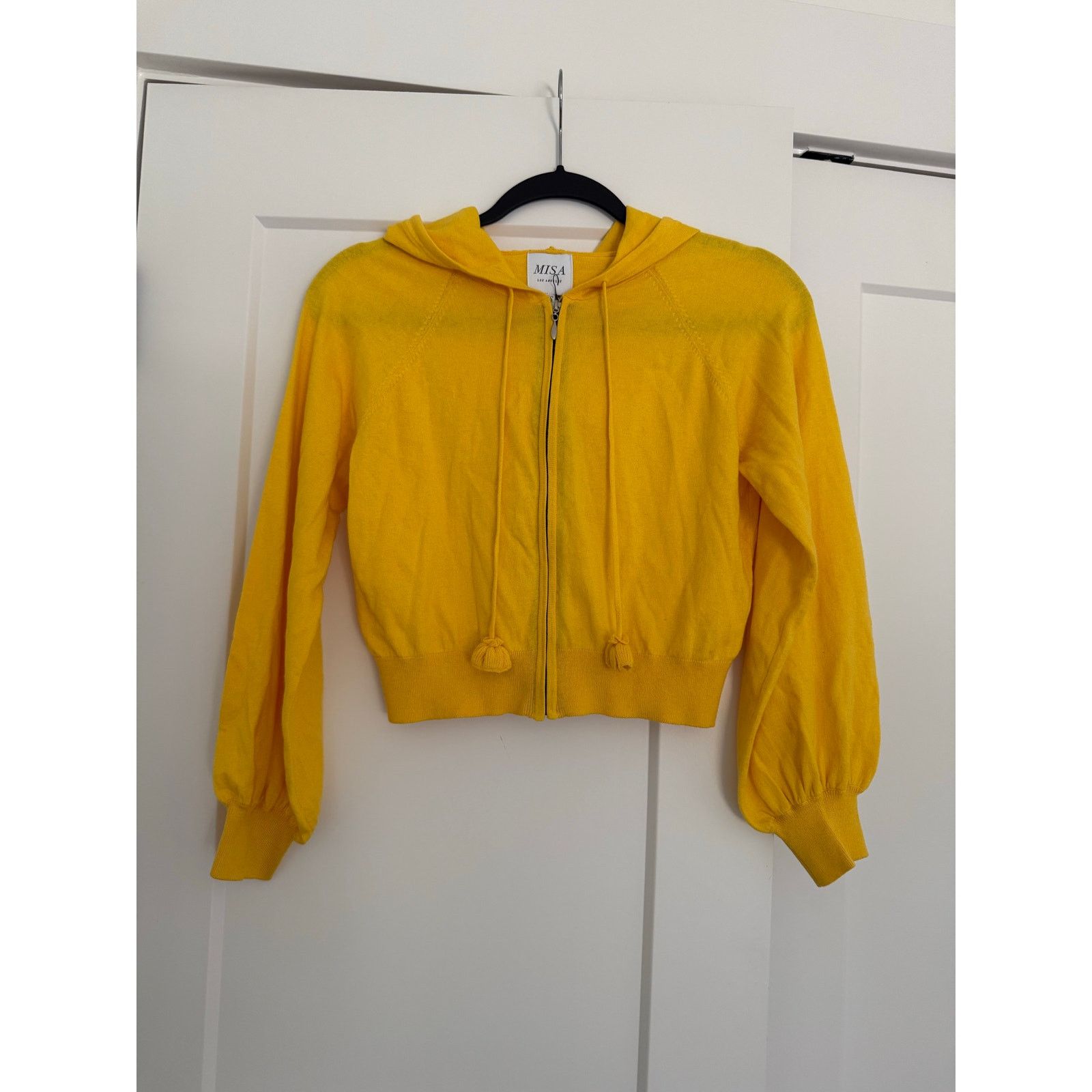 $225 New Misa Los Angeles Yellow Crop Zip Hoodie - XS