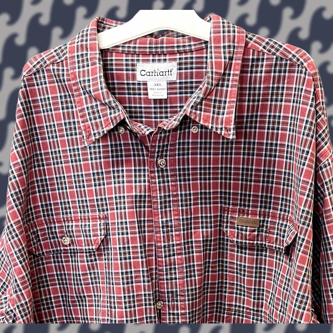 Carhartt Carhartt Mens 3XL Plaid Button-Up Work Shirt Long Sleeve Cotton Red Size US XXL / EU 58 / 5 - 1 Thumbnail