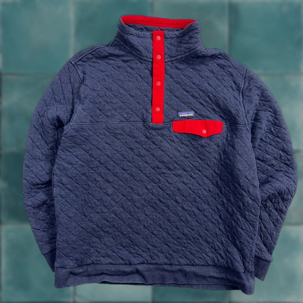 Patagonia Quilt SnapT Pullover Jacket Mens XL Navy Blue Organic Cotton 25371