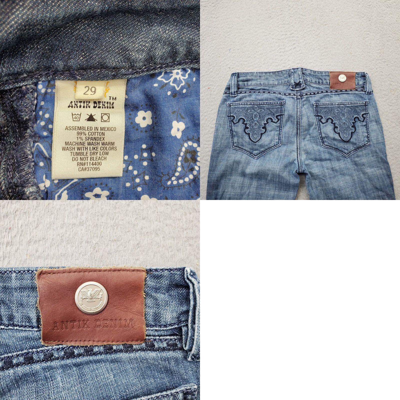 Denime Antic Denim Jeans Womens Size 29 Blue Denim Low Rise Straight Fit Thick Stitch 29 Womens Blue Denim Straight Jeans Size 29" - 8 Thumbnail