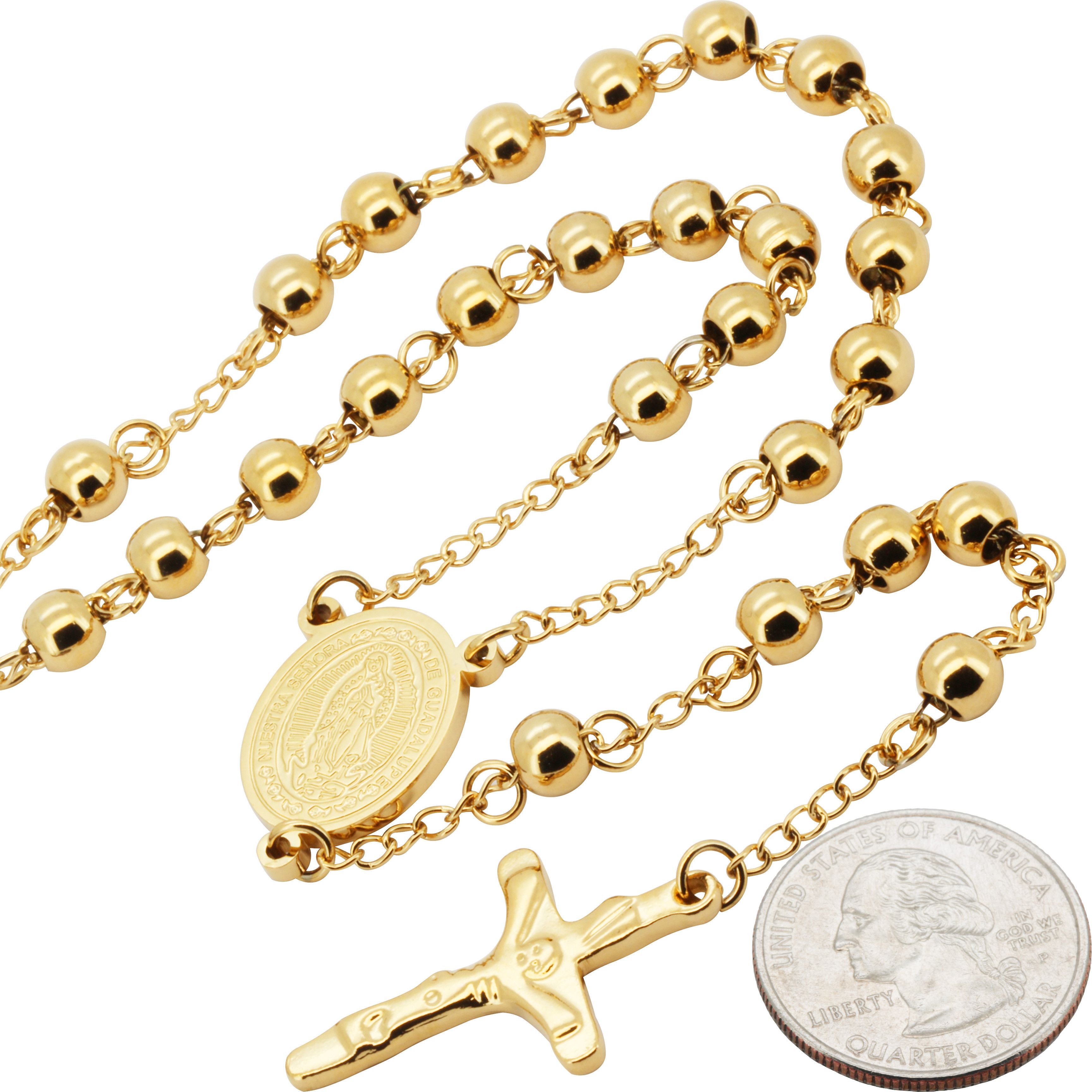 Other 316L Stainless Steel 18k GP 6mm Rosary Necklace 26”+6" Size ONE SIZE - 2 Thumbnail