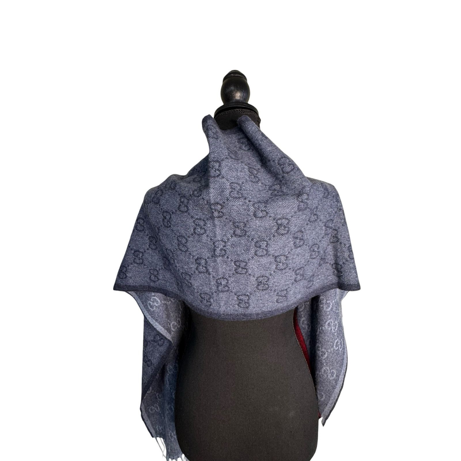 Gucci Gucci Nikky Wool GG Monogram Web Stripe Scarf Midnight Blue Size ONE SIZE - 4 Thumbnail
