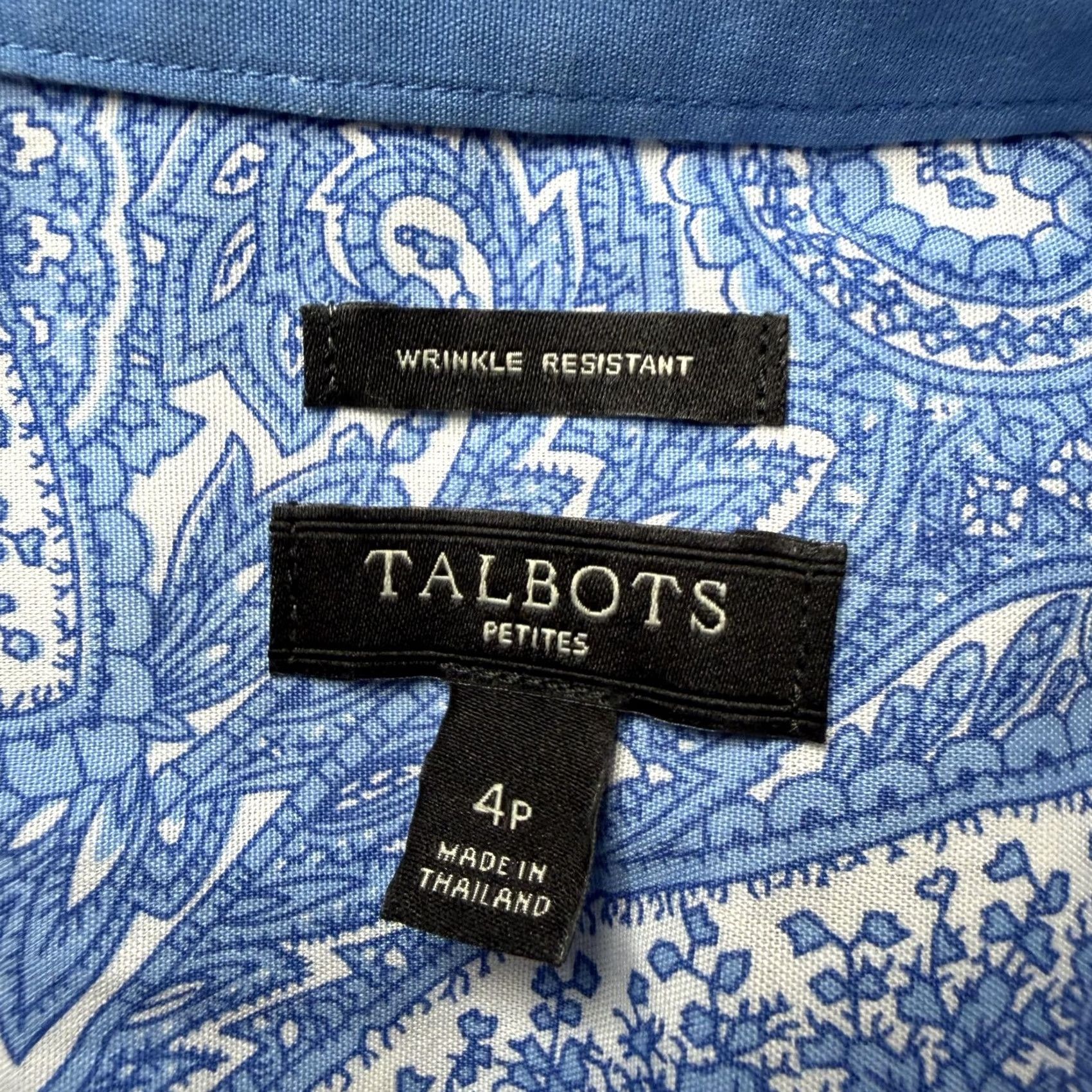 Talbots Talbots Womens 4P Blue Paisley Button Up Shirt Roll Tab 3/4 Sleeve Stretch Top Size S / US 4 / IT 40 - 2 Thumbnail