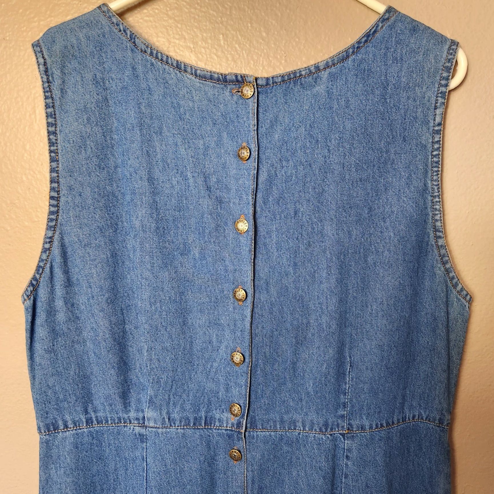 Denime VINTAGE Jane Ashley Denim Pinafore Overall Maxi Dress-Size M Blue Embroidered Floral 90s Womens Size 32" / US 10 / IT 46 - 7 Thumbnail