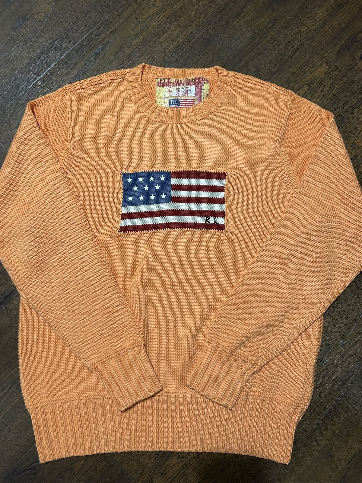 Vintage Polo Ralph Lauren American Flag Sweater Orange Sz M