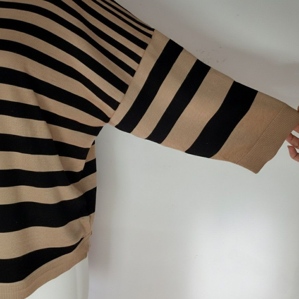 Other Cable & Gauge Size 1X Sweater 3/4 Sleeve Stripe Button Scoop Size XL / US 12-14 / IT 48-50 - 8 Thumbnail