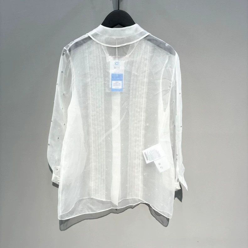 Prada Miu Miu Sheer Beaded ButtonUp Shirt -2505 Size M / US 6-8 / IT 42-44 - 2 Thumbnail