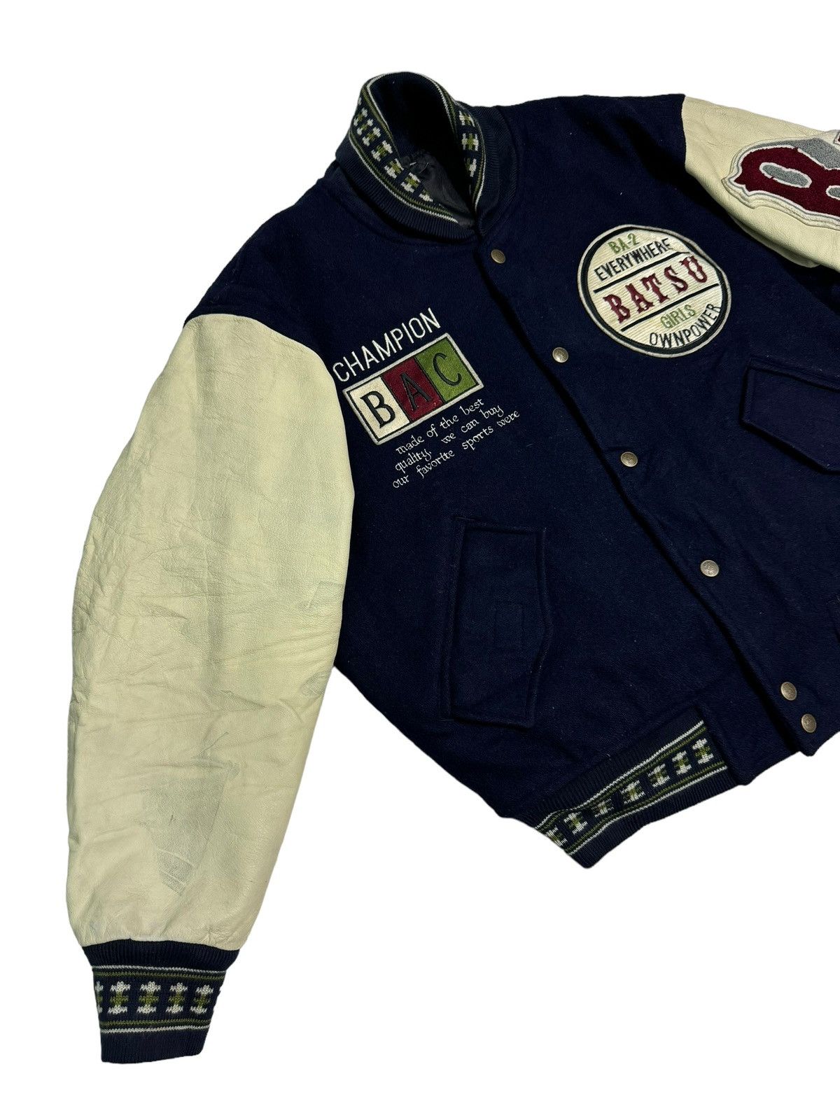 Japanese Brand Vintage Project Future Bat-Su Varsity Leather Jacket Size US L / EU 52-54 / 3 - 6 Thumbnail
