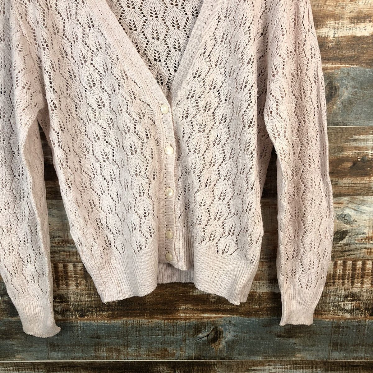 Japanese Brand Naiga Pink Cardigan crochet meshnet Knitwear #A1470 Size M / US 6-8 / IT 42-44 - 5 Thumbnail