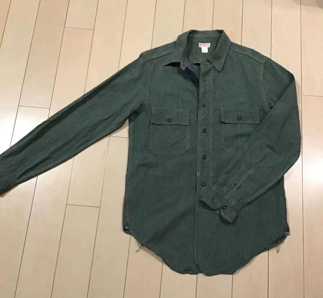 image of Freewheelers Out Of Print Pepper And Salt Shirt in Green, Men's (Size Medium)