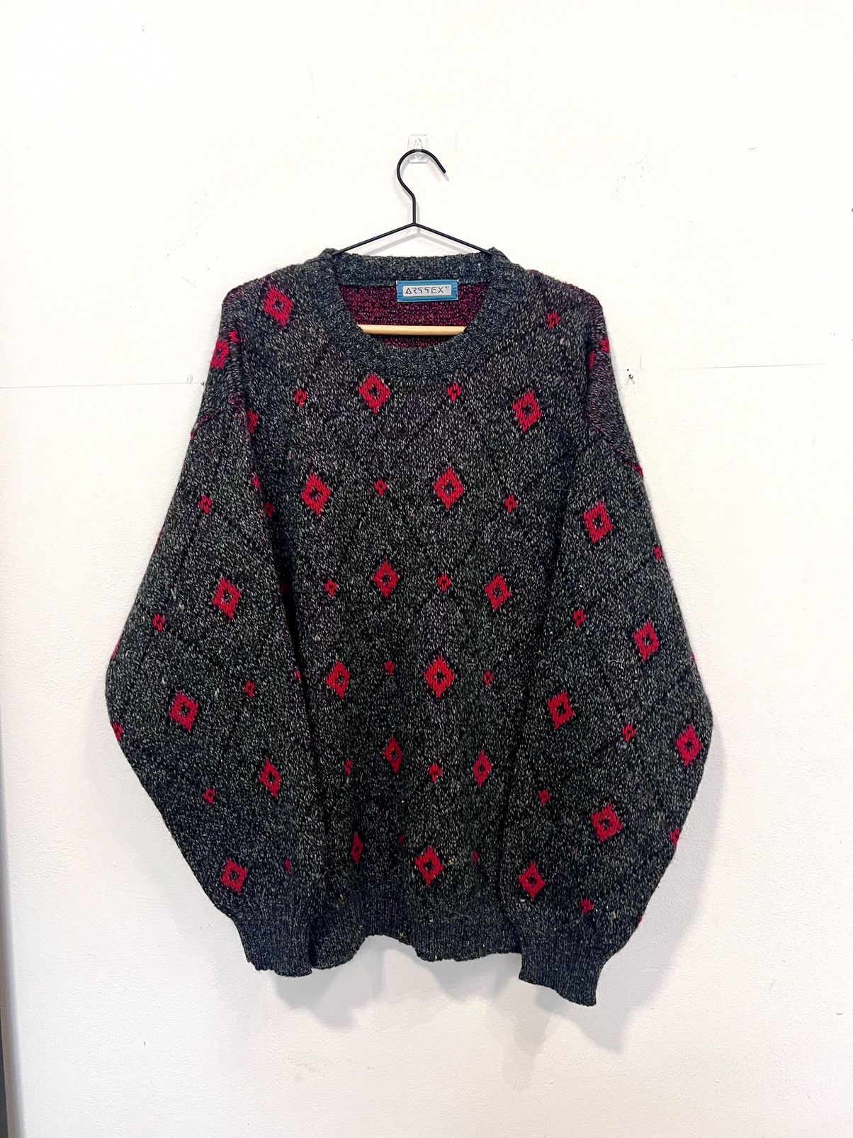 Artek 🖤♥️ Vintage 80s Artex Wool Sweater Charcoal Diamond Knit Size US M / EU 48-50 / 2 - 1 Thumbnail