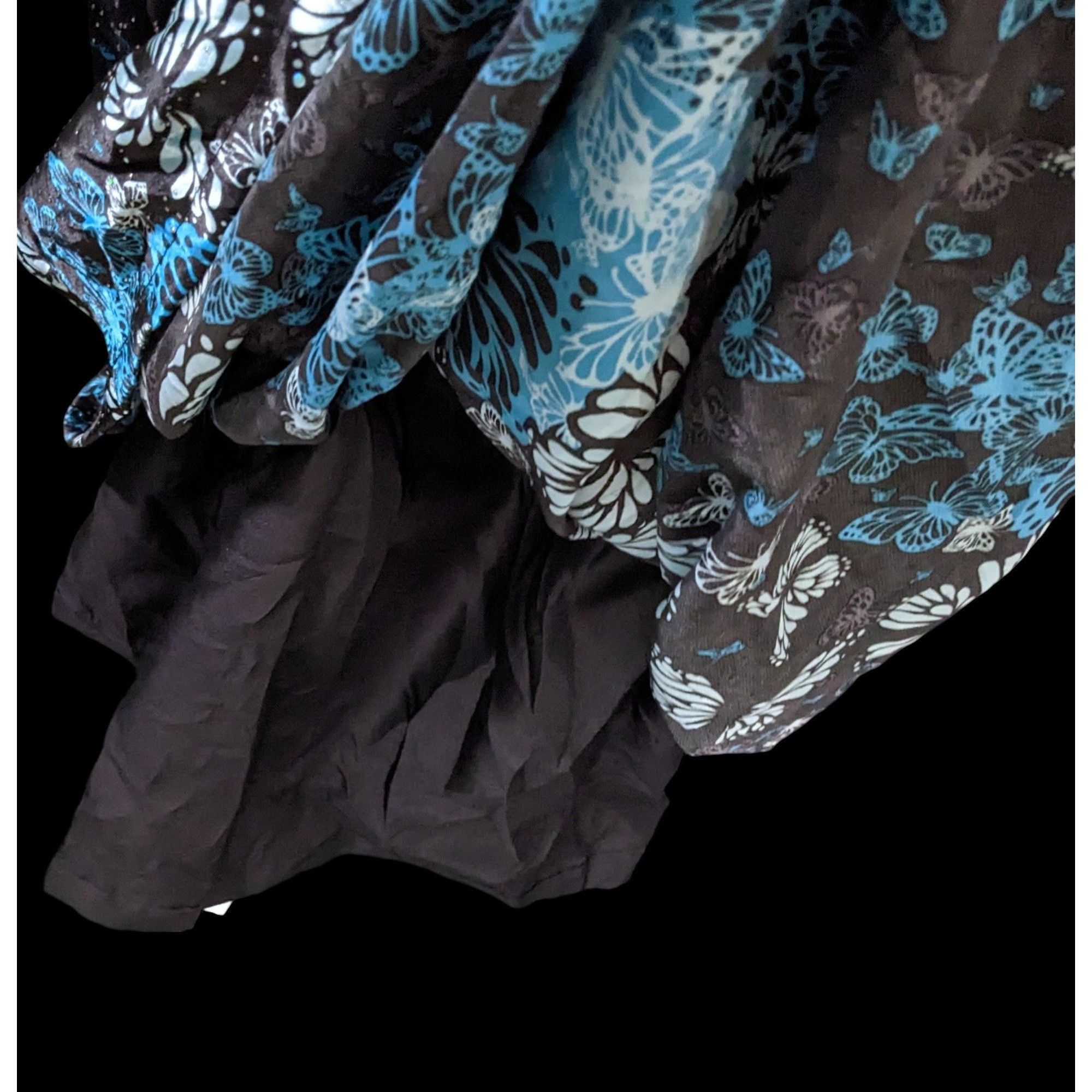 Handmade Handmade Blue Butterfly Satin Maxi Skirt Size 35" - 4 Thumbnail