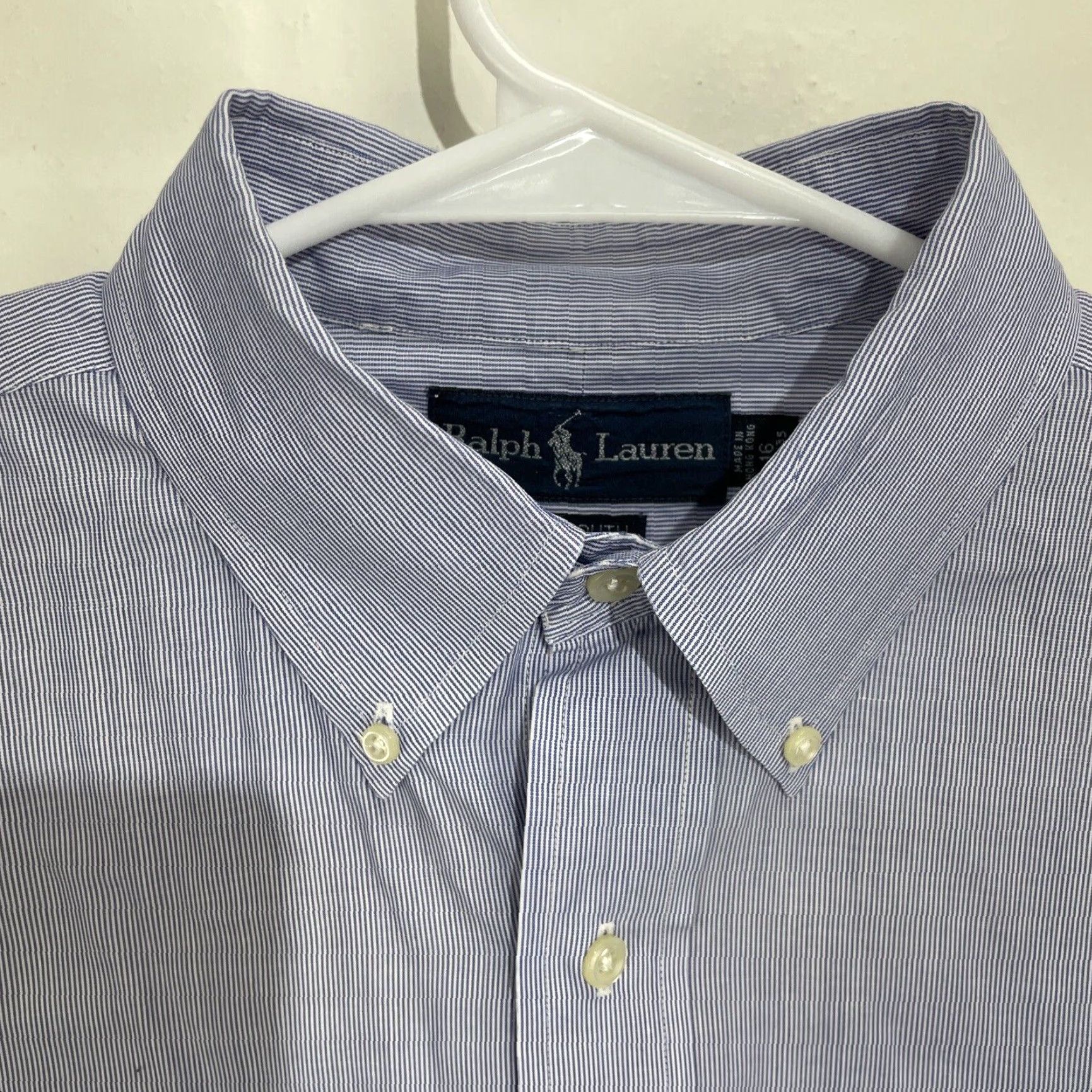 Ralph Lauren Vintage Ralph Lauren Mens Dress Shirt Yarmouth Striped Blue White 16 34/35 100% Cotton with Embroidered Pony Button-Down Collar Size 42R - 3 Thumbnail
