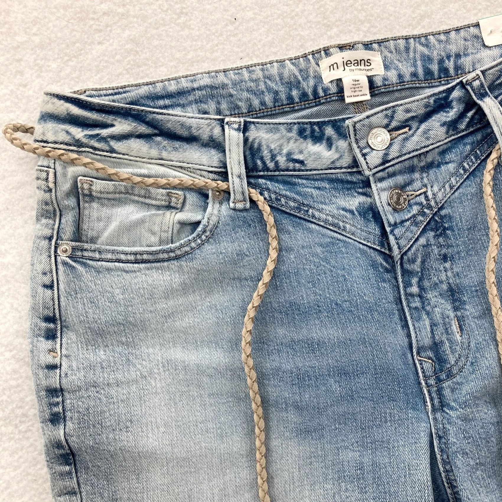 Vintage Maurices M Jeans Women's Plus 16W Kick Boot Ankle Blue Stretch Denim Belted NWT Jeans Size 38" / US 16 / IT 52 - 3 Thumbnail