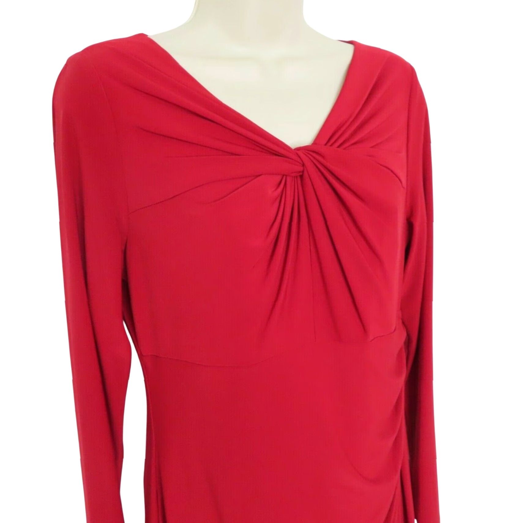 Ralph Lauren Lauren Ralph Lauren Dress Womens 10 Solid Red Long Sleeve Knee Length Twist Neckline Sheath New Size L / US 10 / IT 46 - 2 Thumbnail