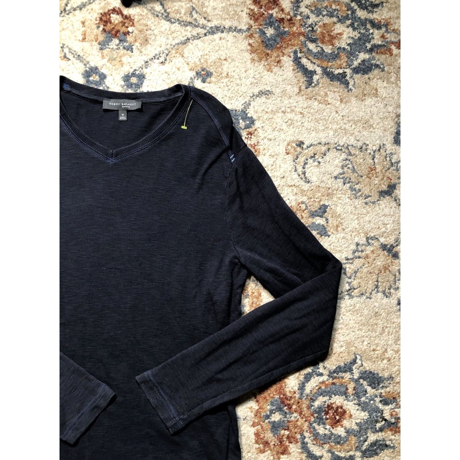 Vintage Robert Barakett T Shirt Mens Medium Blue Long Sleeve V Neck Waffle Knit Stretch Size US M / EU 48-50 / 2 - 4 Thumbnail