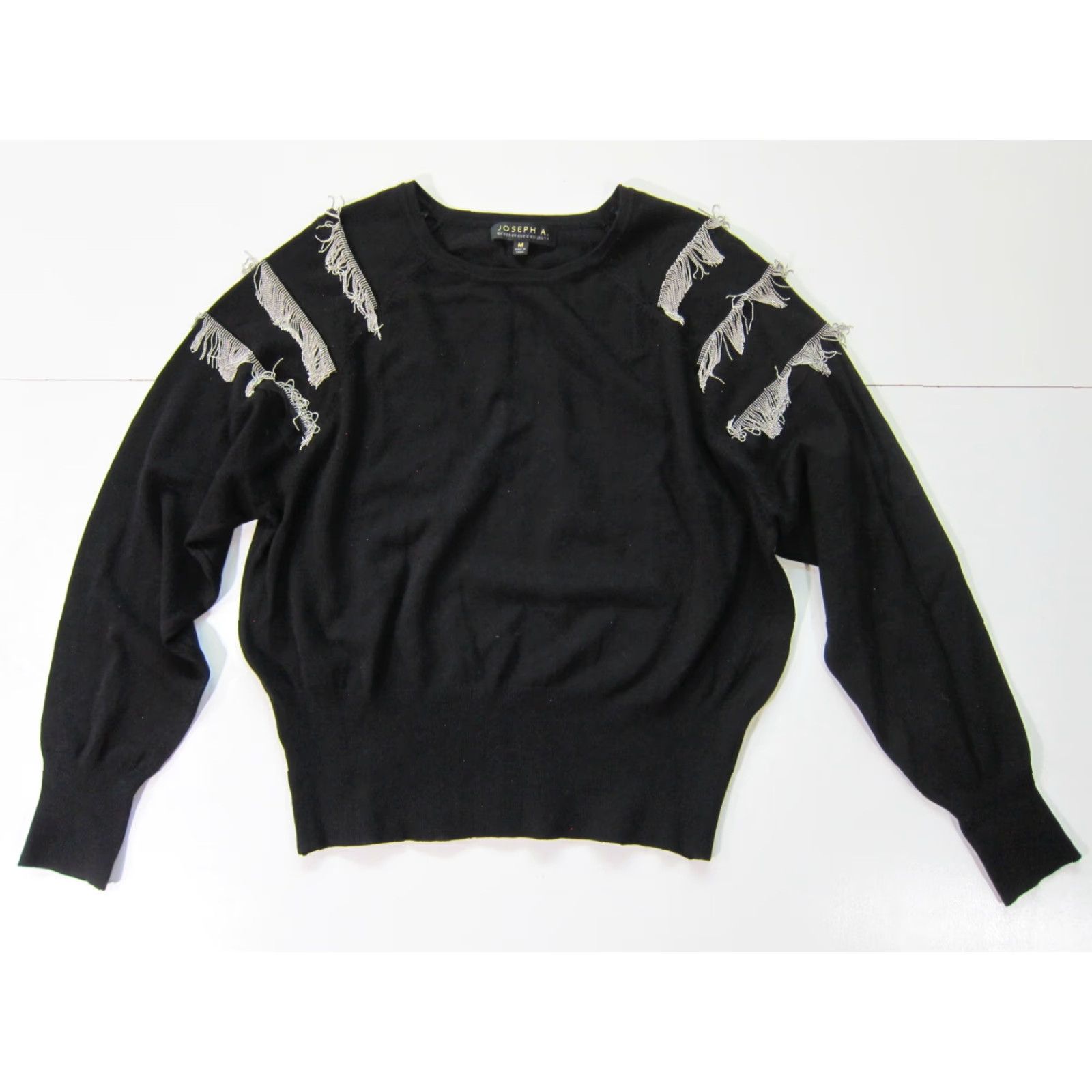 Vintage VINTAGE Joseph A. Black Tight Knit Silver Beaded Fringe Crew Neck Sweater Women Medium Size M / US 6-8 / IT 42-44 - 5 Thumbnail