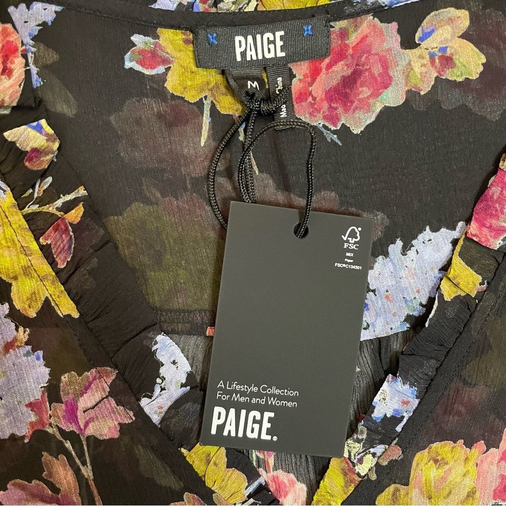 Paige NWT New $229 Paige 100% Silk Genie Floral-Print Ruffled Top Size M / US 6-8 / IT 42-44 - 6 Thumbnail