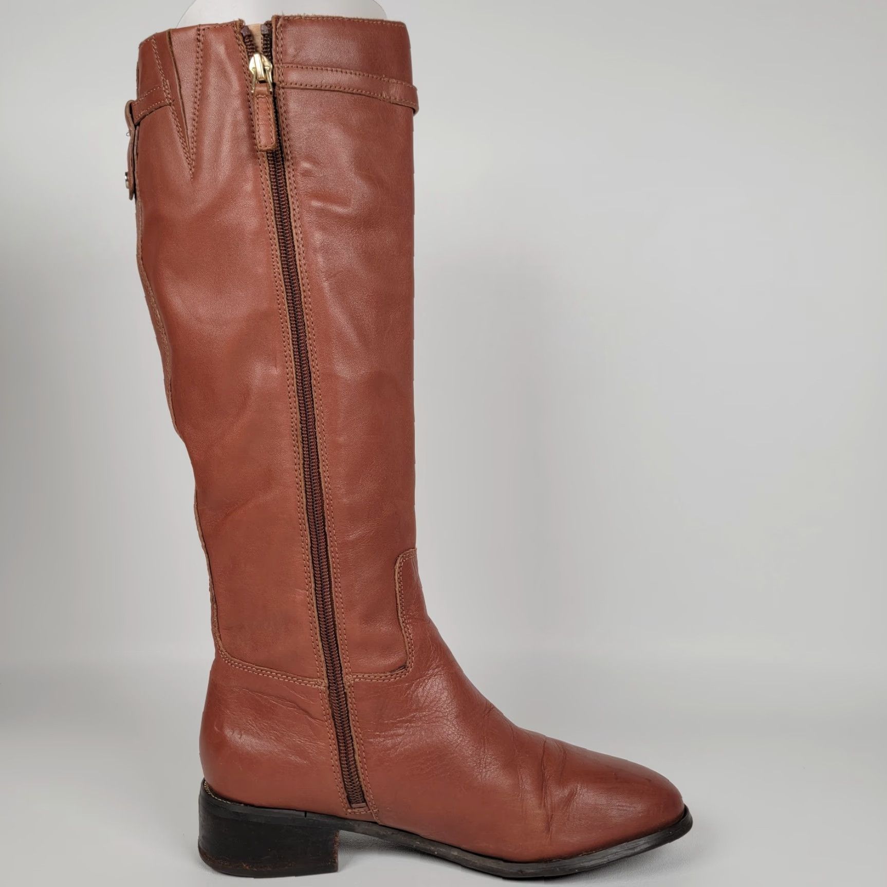 Franco Sarto Franco Sarto Barbara Brown Leather Tall Side Zip Riding Moto Boots Womens 7.5 M Size US 6 / IT 36 - 6 Thumbnail