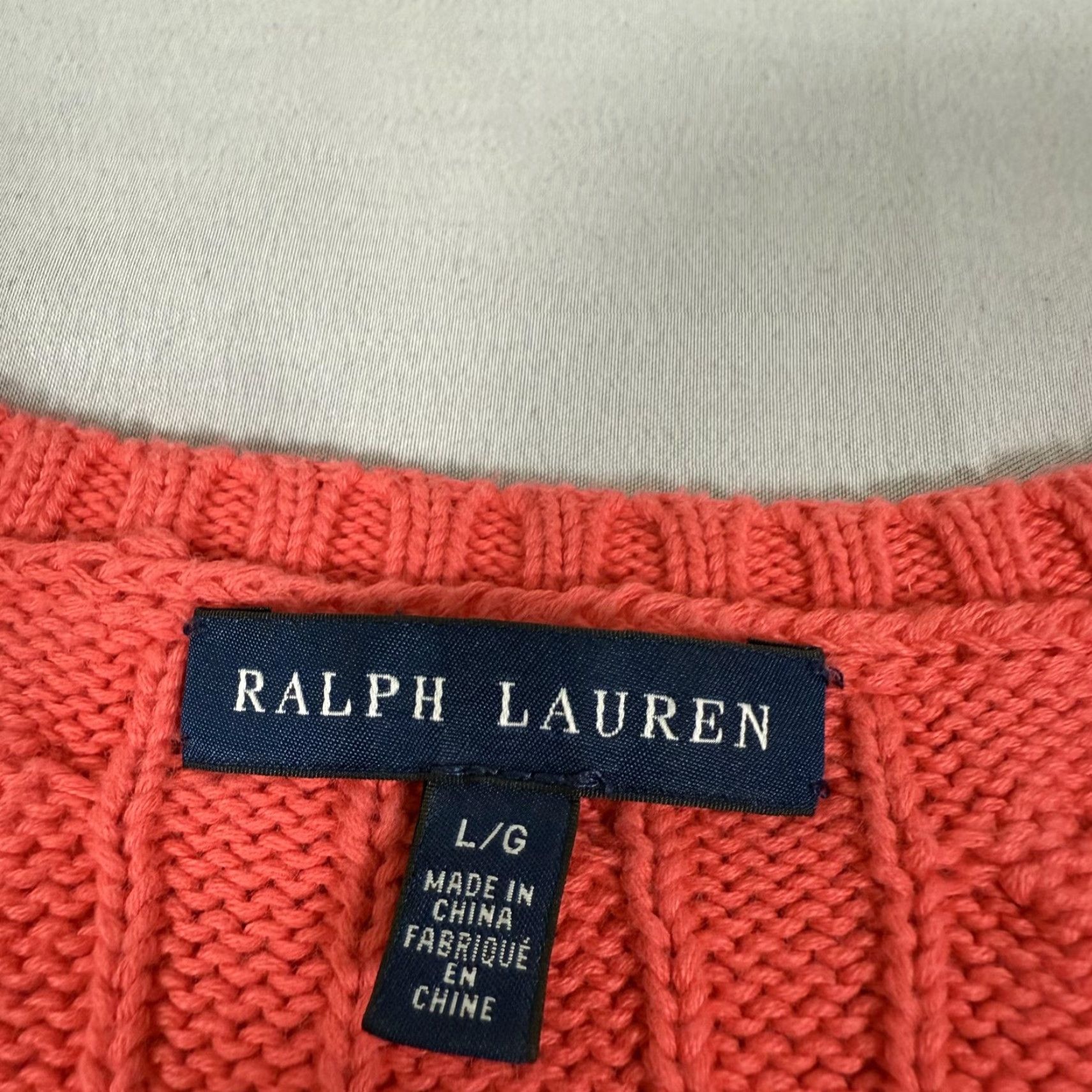 Polo Ralph Lauren Polo Ralph Lauren Sweater Women Large Red Cable Knit V Neck Cotton Pullover Pony Size L / US 10 / IT 46 - 7 Thumbnail
