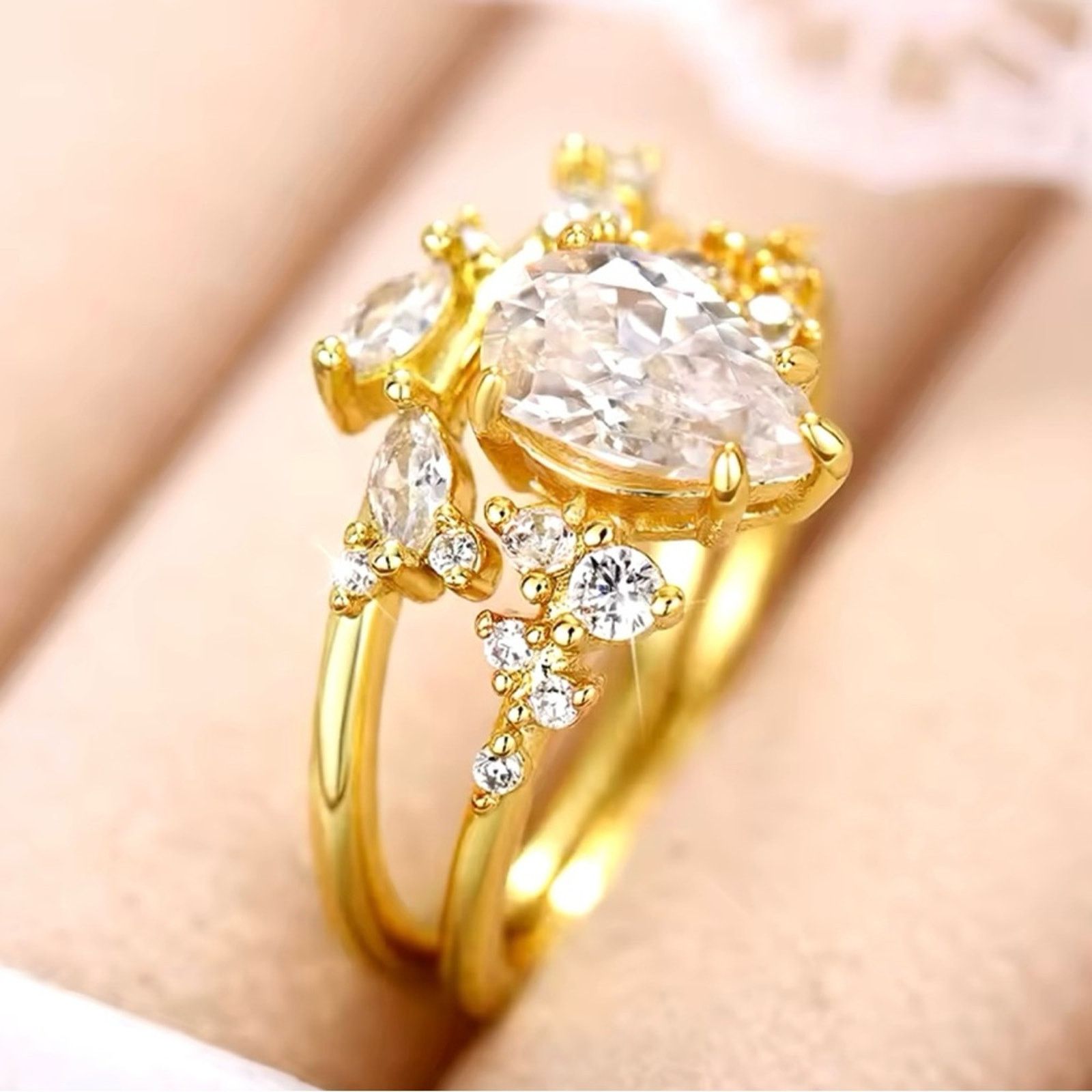 Other Pear Cubic Zirconia Set Rings for Women Exquisite Leaf Size ONE SIZE - 2 Thumbnail