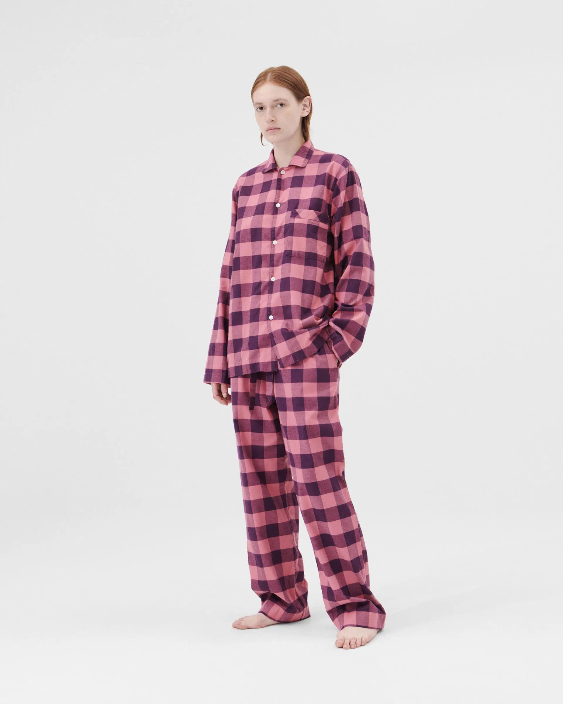 Tekla o1mle0325 Unisex Flannel Pyjamas Pant in Pink Gingham Size 28" / US 6 / IT 42 - 2 Thumbnail