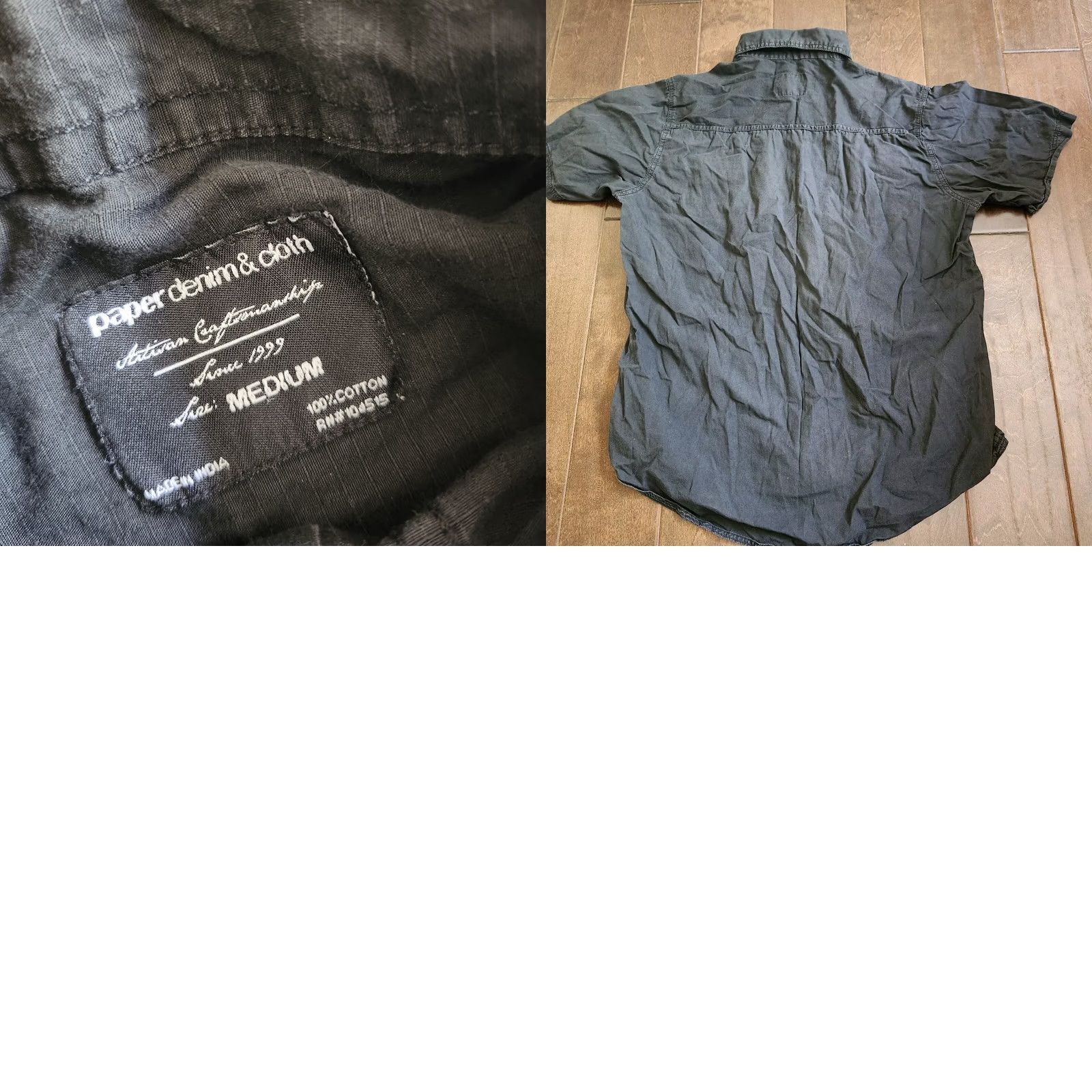 Denime Paper Denim & Cloth Black Short Sleeve Button Up Dress Shirt M Mens Regular Cotton Denim Stains Summer Casual Business 90s? Size 40R - 9 Thumbnail
