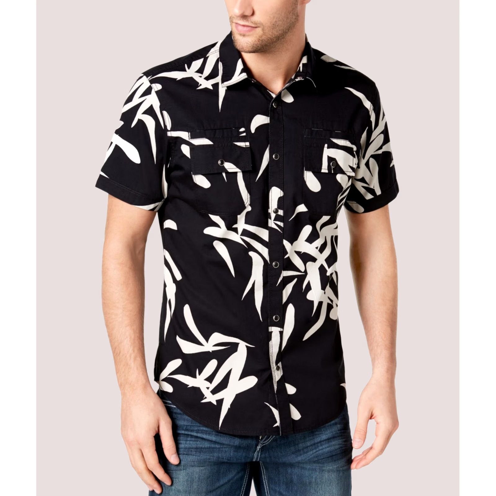 Vintage I.N.C Mens Geometric Button Up Shirt, deepblack, S Neck Size US S / EU 44-46 / 1 - 1 Thumbnail
