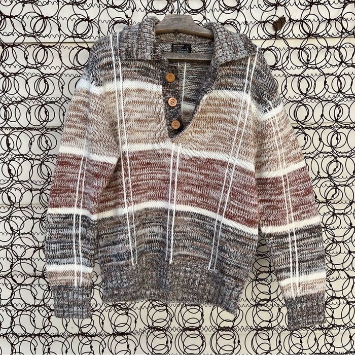 Jc Penney 70s JCPenney tan gray brown checkerboard knit henley sweater ...
