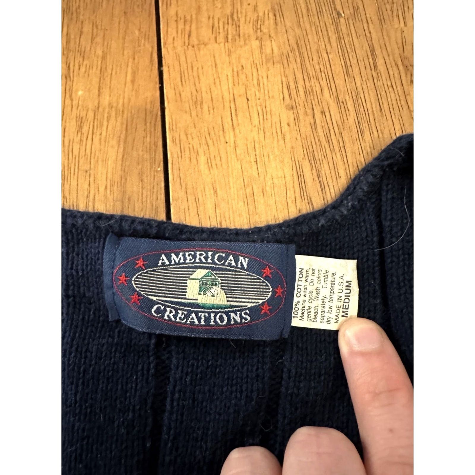 Vintage American Tradition Vintage Cotton Knit Sweater Medium Made In USA Textured Navy Size US M / EU 48-50 / 2 - 2 Thumbnail