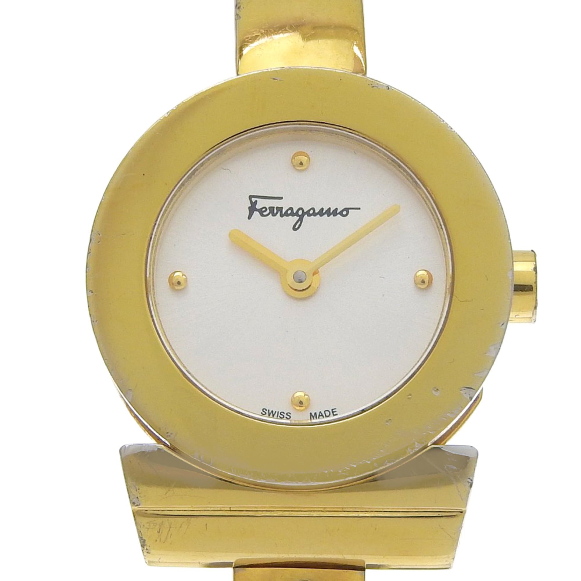Salvatore Ferragamo Salvatore Ferragamo Gancini Bangle Watch FQ5 Gold Plated Quartz Analog Silver Dial Women's Size ONE SIZE - 1 Thumbnail