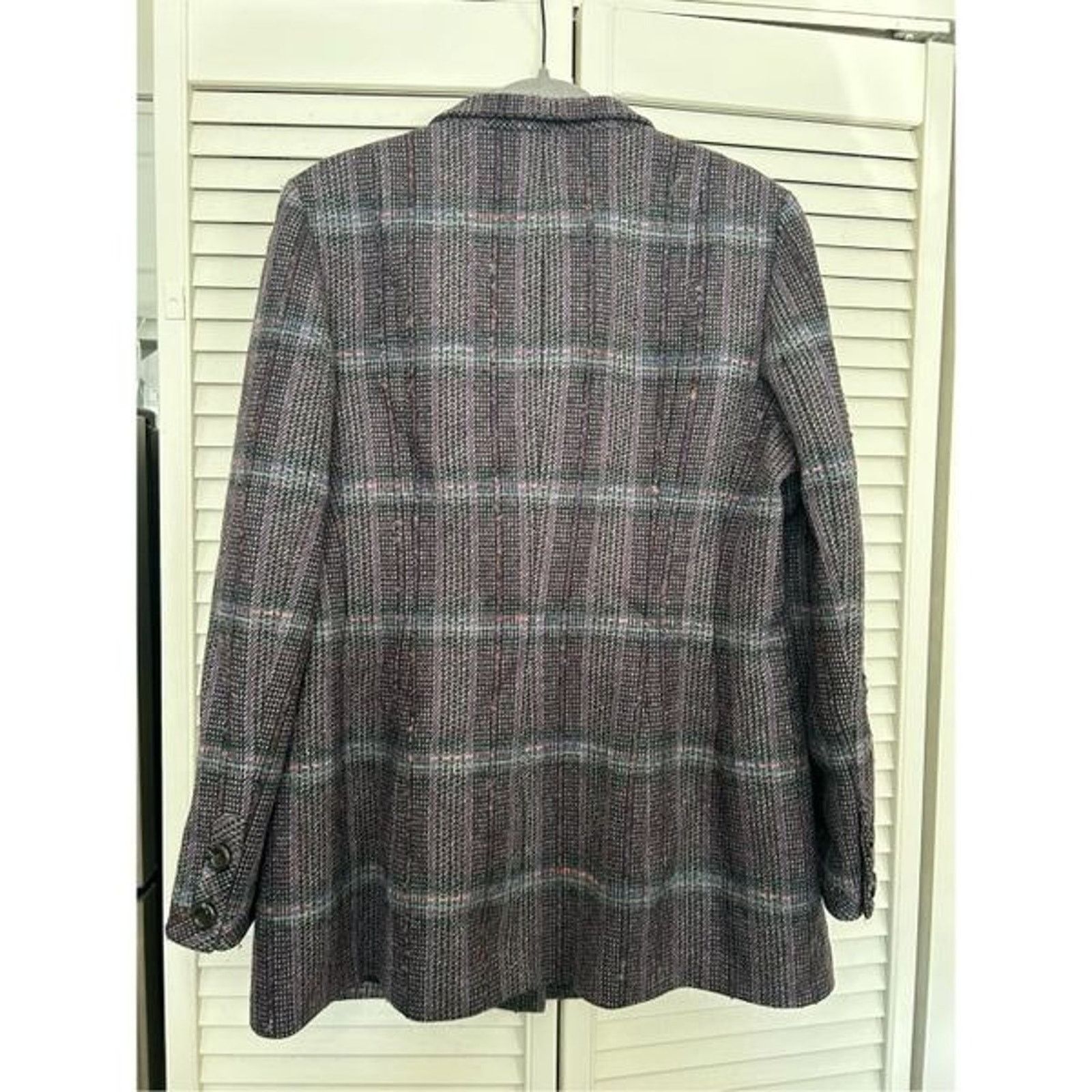 Worthington WORTH Wool/Silk Purple White Red Plaid Button Coat, Size 16 Size XXL / US 16-18 / IT 52-54 - 8 Thumbnail