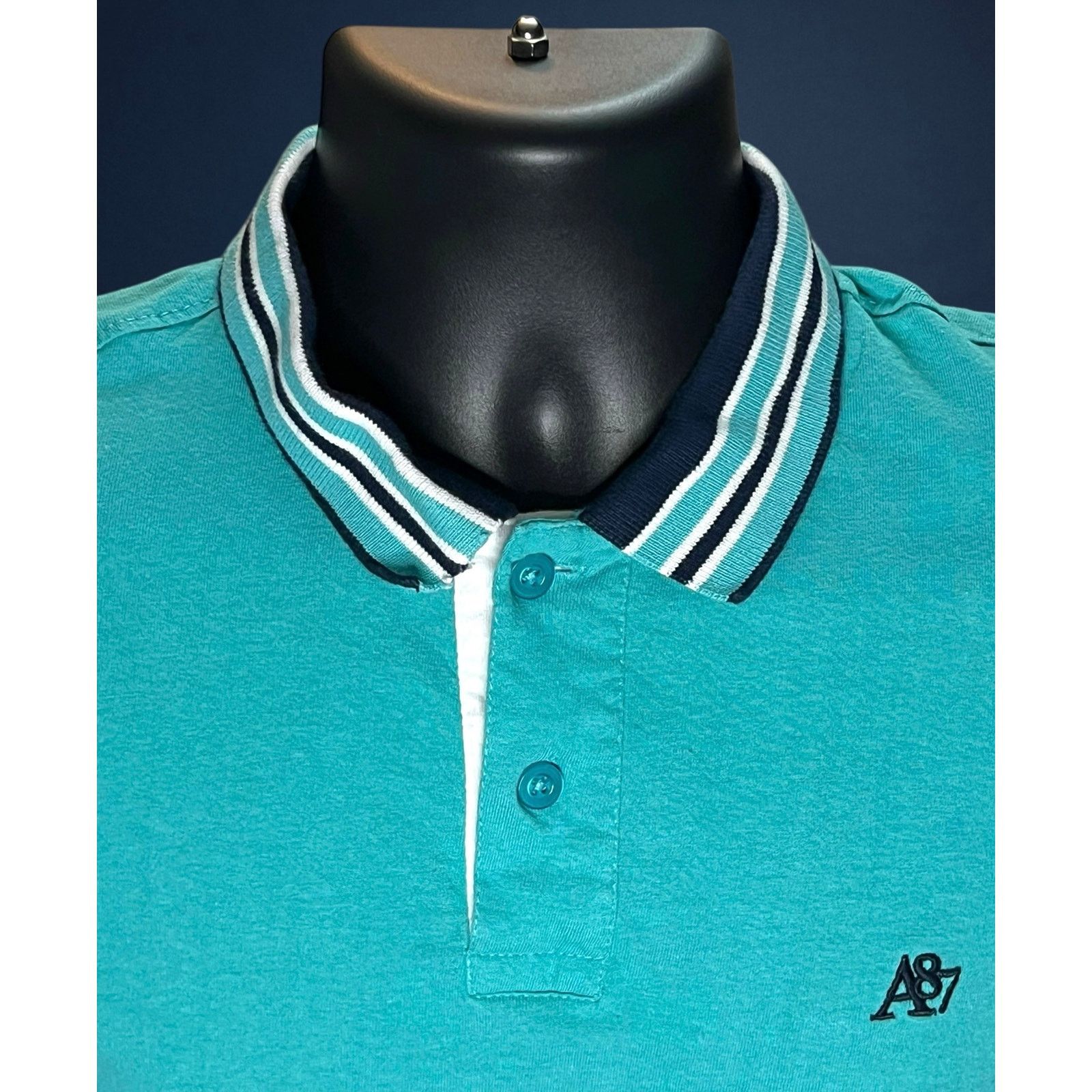 Aeropostale Aeropostale Men Polo Shirt Teal Blue Striped Collar A87 Logo Size US S / EU 44-46 / 1 - 5 Thumbnail