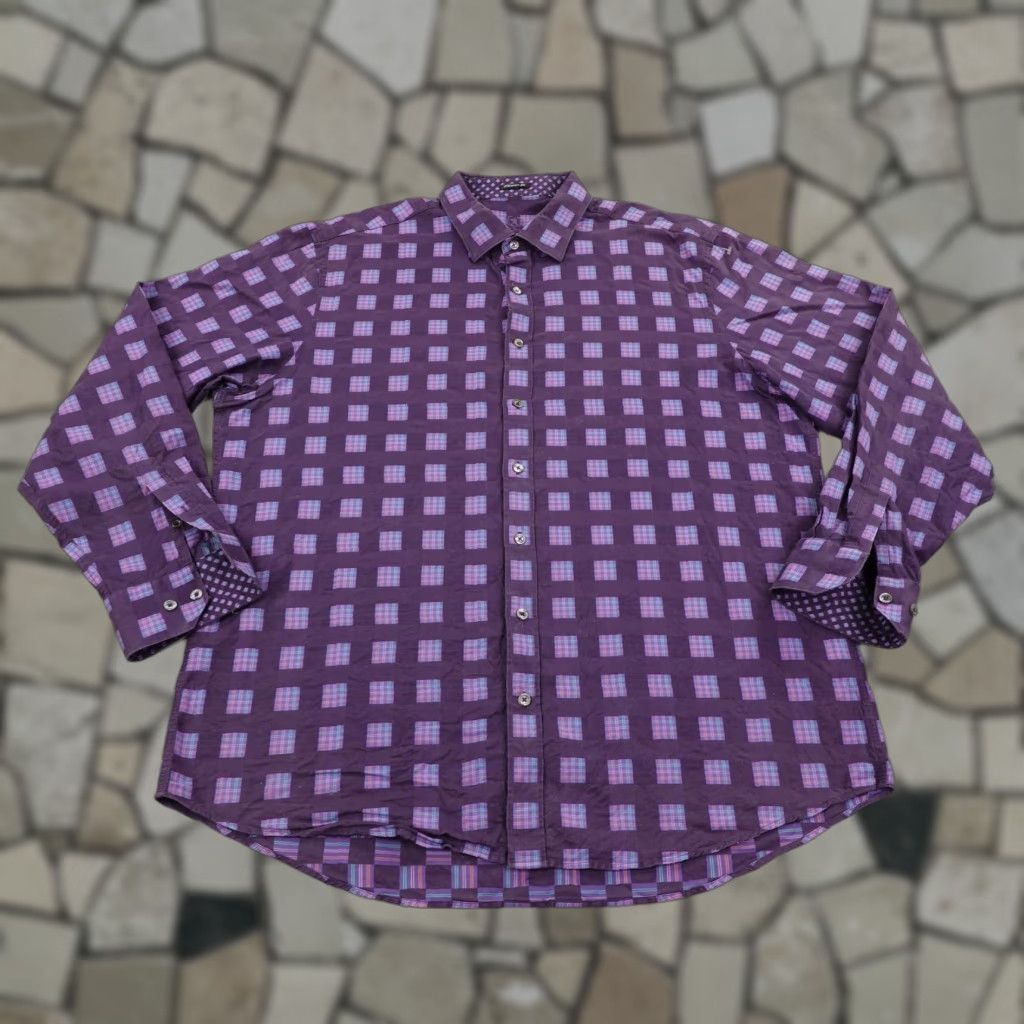 BUGATCHI VINTAGE Bugatchi Uomo Shirt Men 2XL Long Sleeve Purple Plaid Classic Fit Button-Up Business Casual Formal Party Cocktail Workwear Size US XXL / EU 58 / 5 - 1 Thumbnail