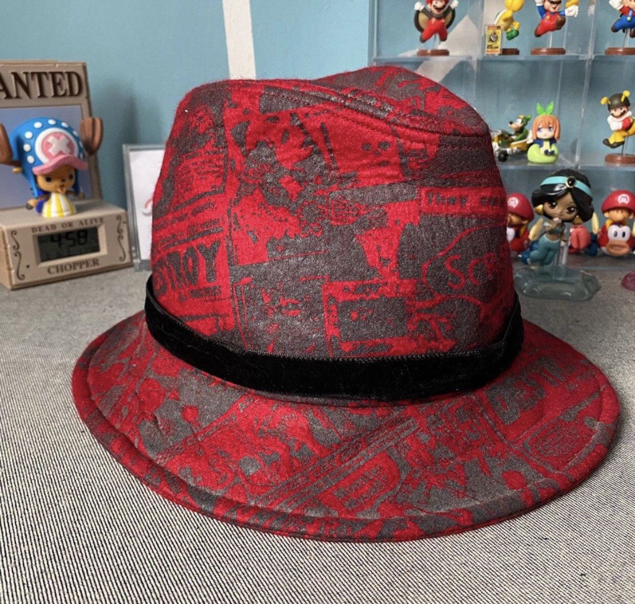 image of Archival Clothing x Hysteric Glamour Archival Hysteric Glamour Full Print Wool Fedora Hat in Red