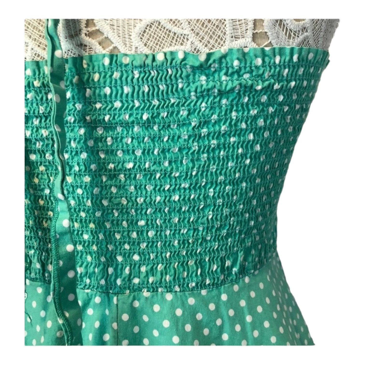 Vintage Sara U.S.A Vtg Retro Pin Up Halter Dress Green polkdot large Size L / US 10 / IT 46 - 9 Thumbnail