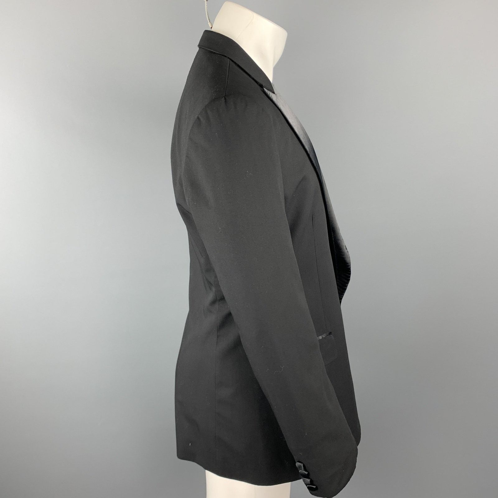 Custommade CUSTOM MADE Size 38 Black Solid Wool Peak Lapel Sport Coat Size 38R - 3 Thumbnail