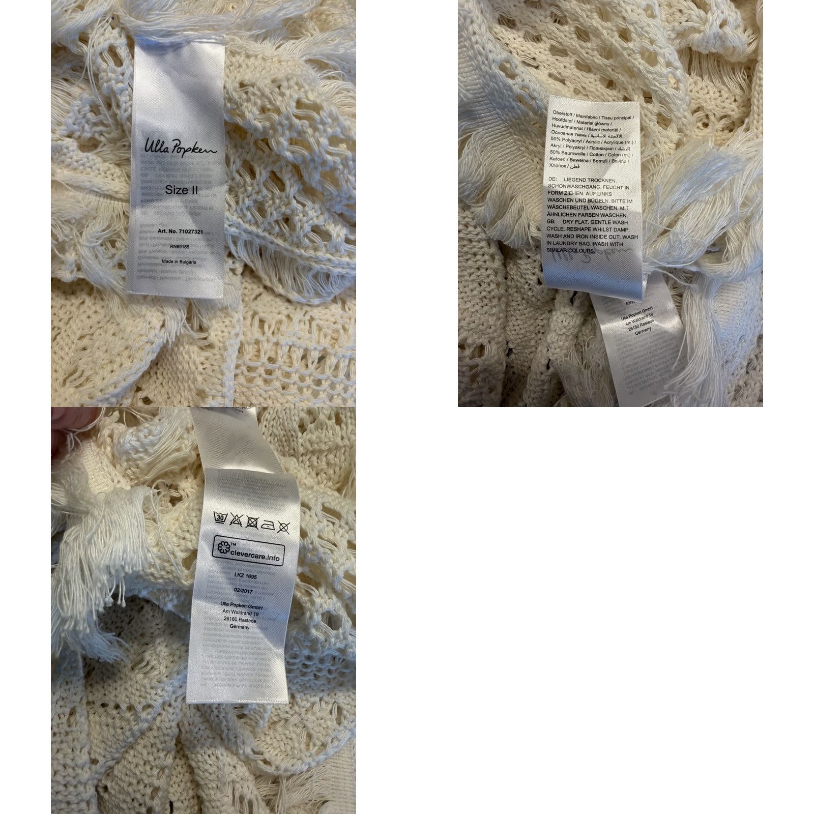 Vintage Ulla Popken Sweater Women 2X Ivory Tunic Plus Open Knit Fringe Boho Poncho Cottage Core Size XXL / US 16-18 / IT 52-54 - 8 Thumbnail
