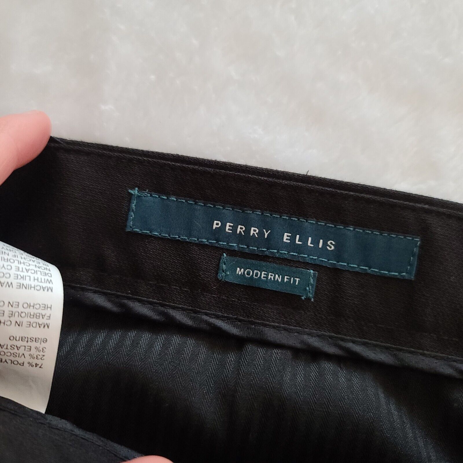 Perry Ellis Modern Fit 36x30 Men's Black Dress Pants Flat Front Pockets Size US 36 / EU 52 - 3 Thumbnail