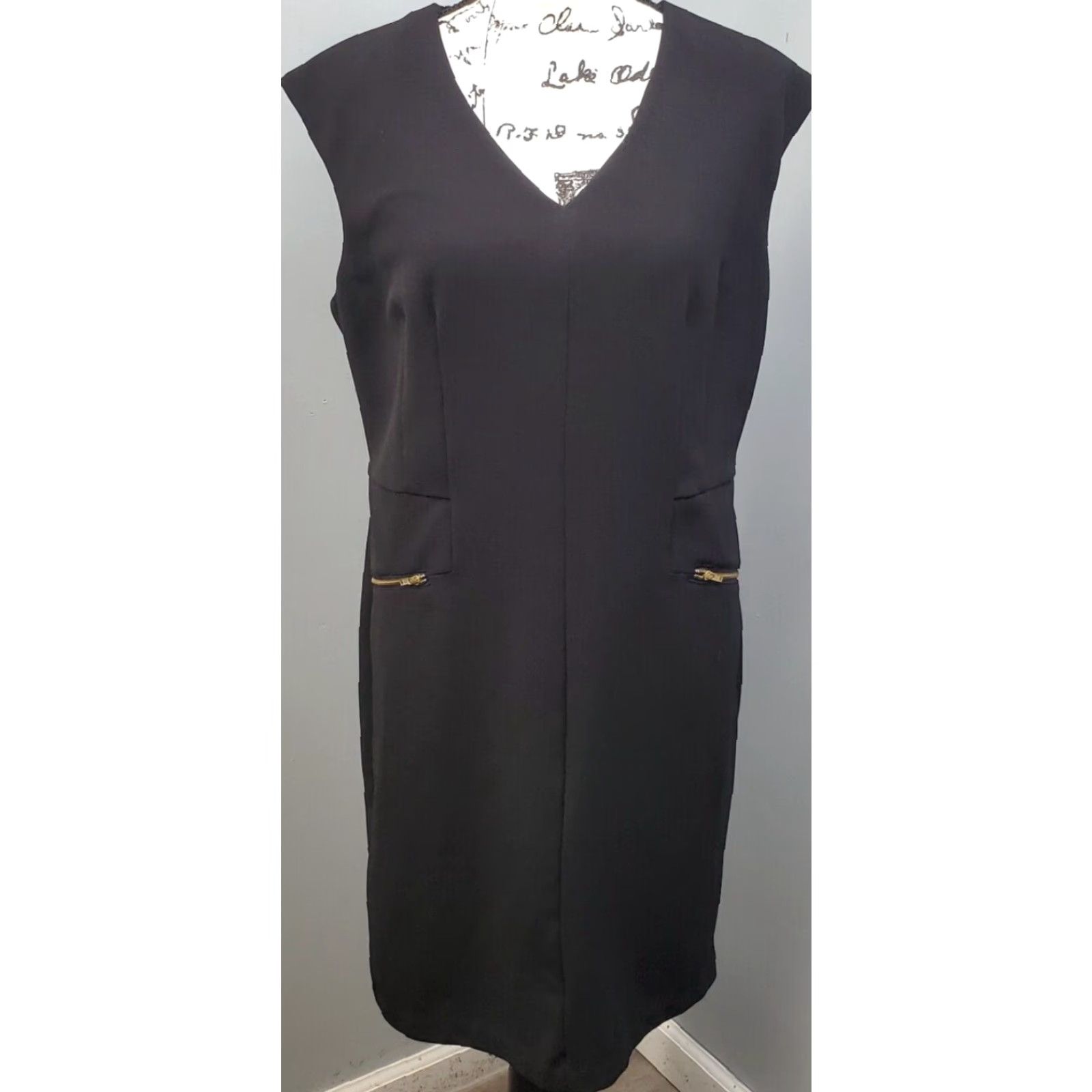 Vintage Emma & Michele Shift Dress Womens Size 12 Black Zipper Pockets Stretch Back Zip Size XL / US 12-14 / IT 48-50 - 2 Thumbnail